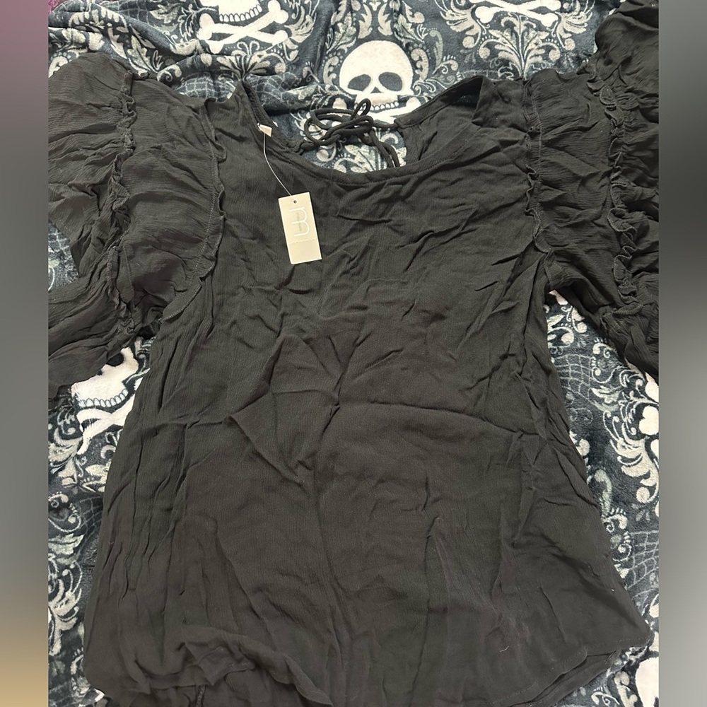 Simple dressy black shirt with fun bell short sleeves
